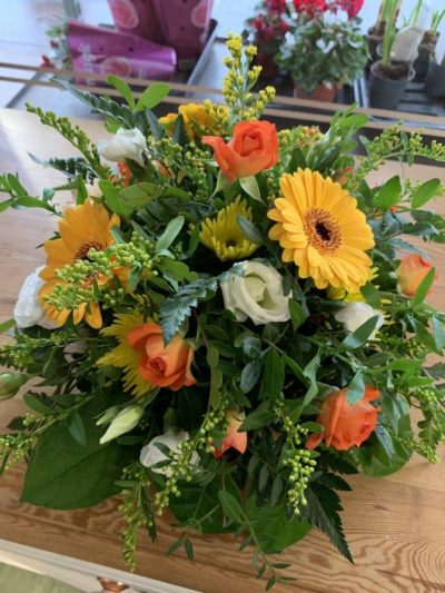 Delicate Posy Funeral Tribute - Simple Posy Of Yellow Orange And White Flowers