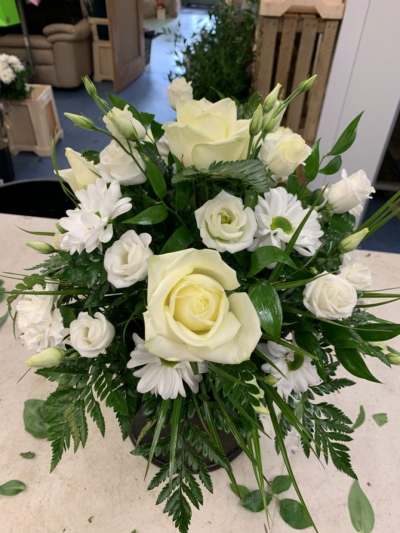 White Posy Arrangement - Subtle Posy Arrangement Of All White Flowers And Foliage

Lovely Combination