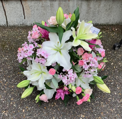 Lily Posy - Medium Posy Of White Lily And An Assortment Of Pinks