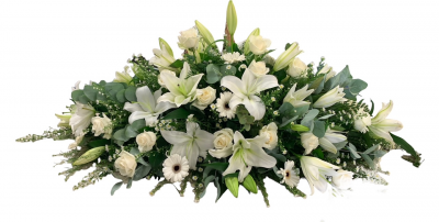 White Casket Spray - Crisp White Casket Spray With Lilies, Roses, Gerbera And September Flower

Other Colours Are Available