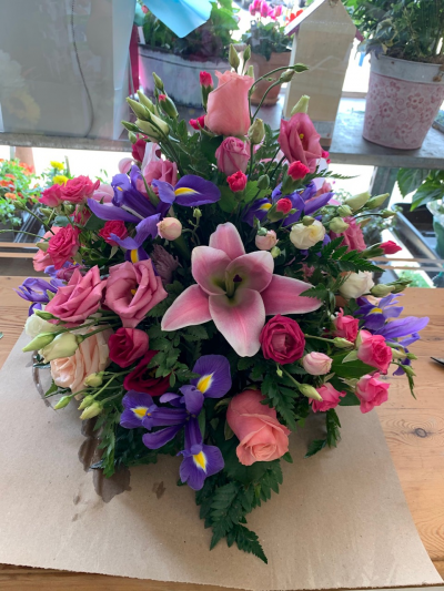 Pink and Purple Posy - Funeral Tribute Posy Arrangement Of Pink And Purple Flowers