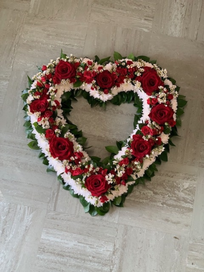 Red Rose Open Heart - Open Heart Including Red Roses and Red Spray Roses Picture Shown 21 inch