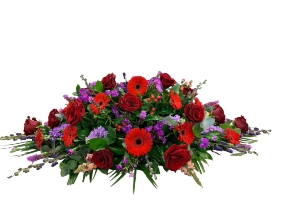 Red And Purple Casket Spray